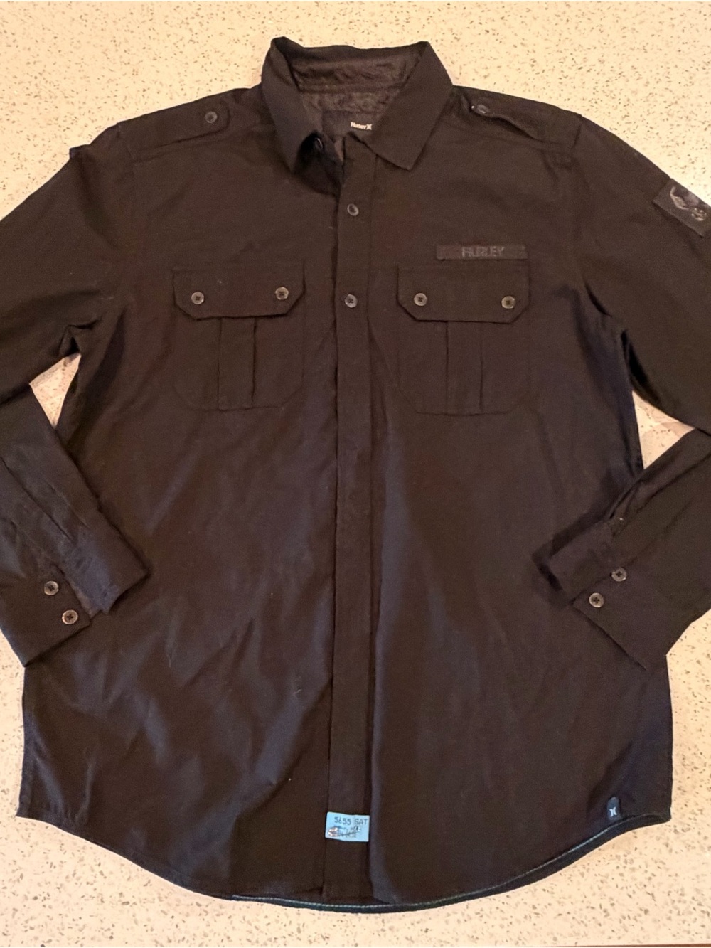Men's Hurley Black Military-Style Button Shirt